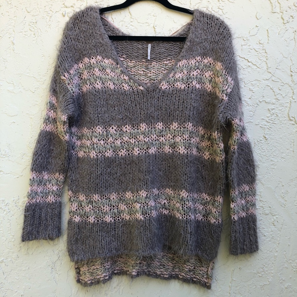 Free People Oversized Soft Gray Sweater Boho